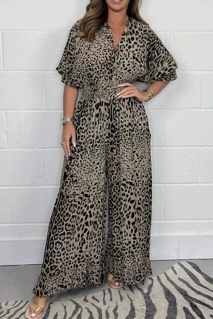 Leopard Print Casual Loose Jumpsuit