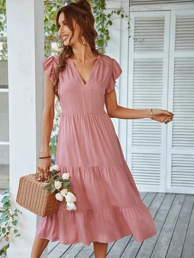 Loose Midi Dress With Light Sleeves