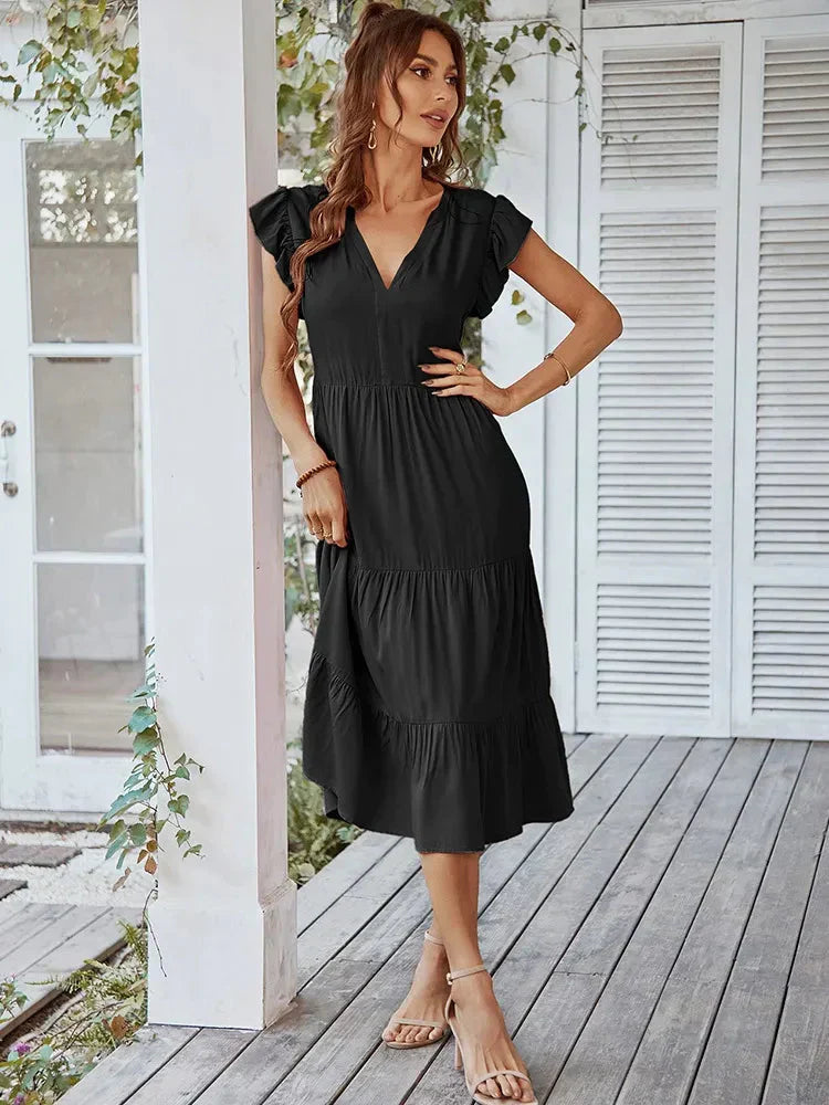 Loose Midi Dress With Light Sleeves