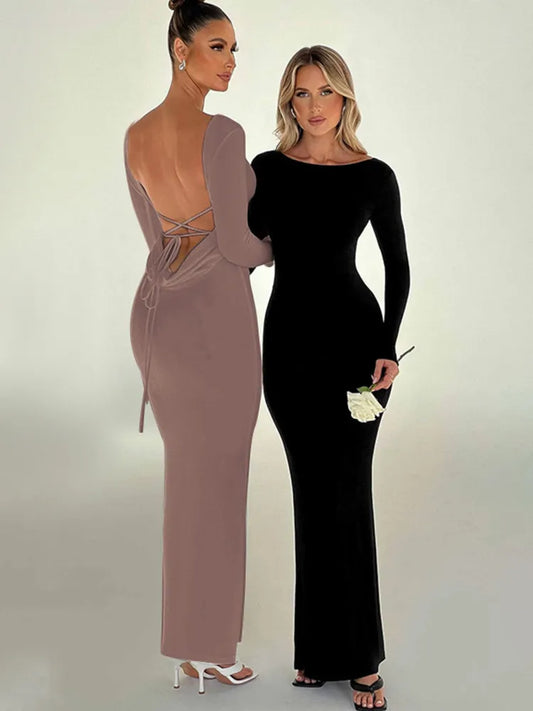 Long Sleeve Serenity Backless Maxi Dress