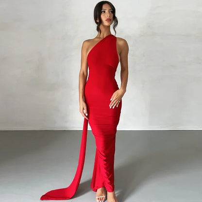 Sonata Oblique Shoulder Maxi Dress