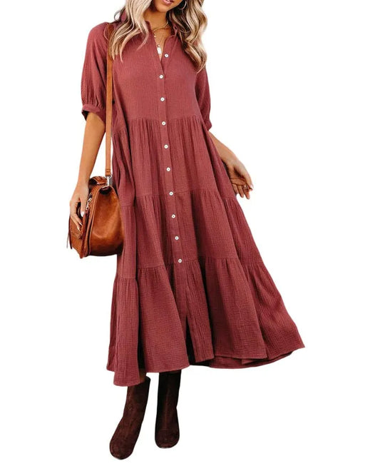 Women's Cotton Half Sleeves Casual Dress